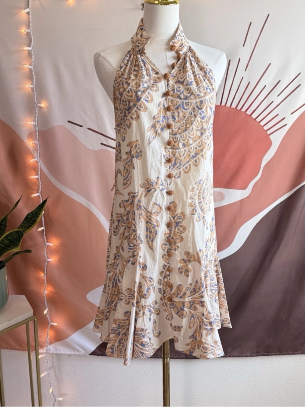 Zara Dress Women’s Sz Small Printed High Neck Mini Blogger Vacation Party Casual